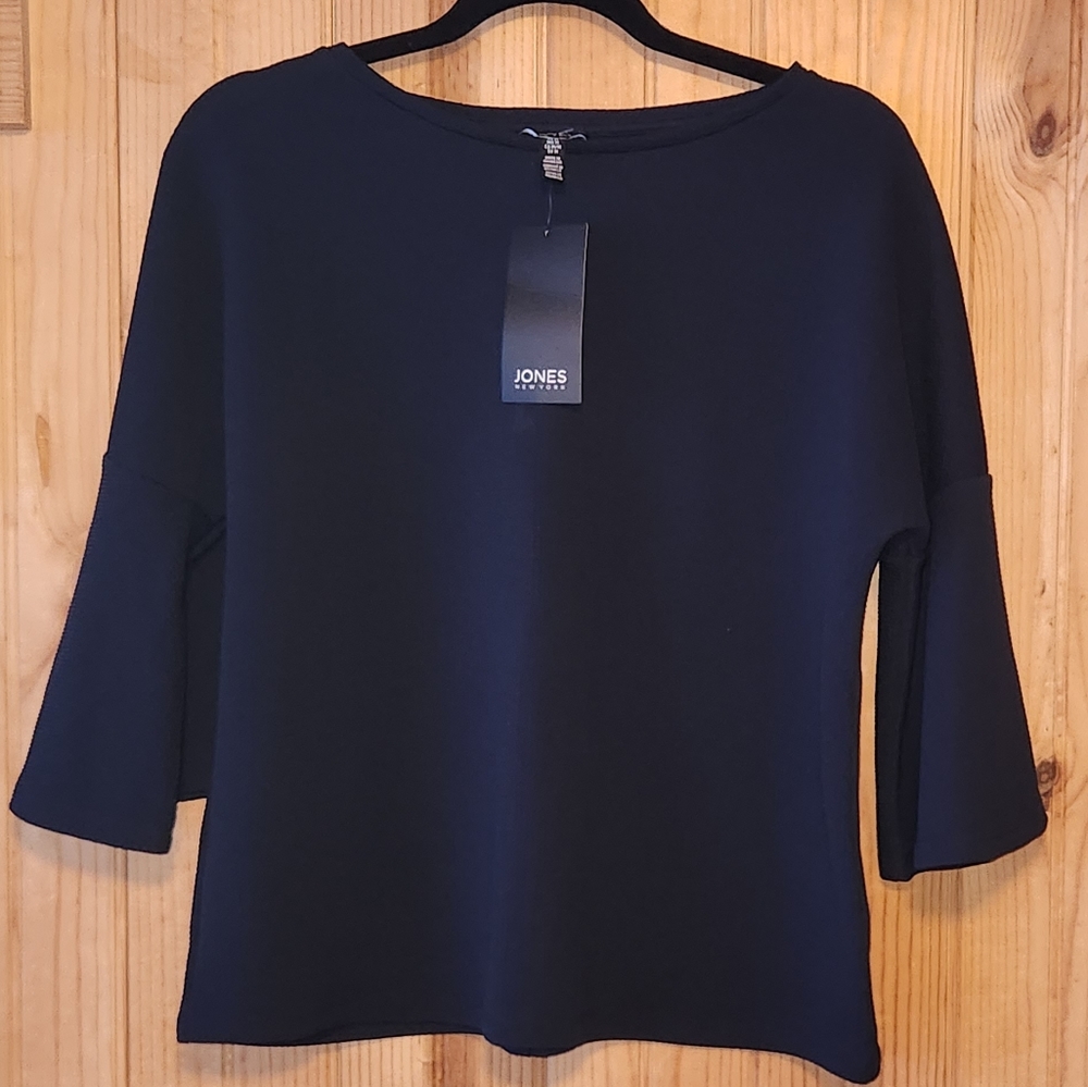 Jones New York Bell Sleeve Top Size Medium Color Navy Blue